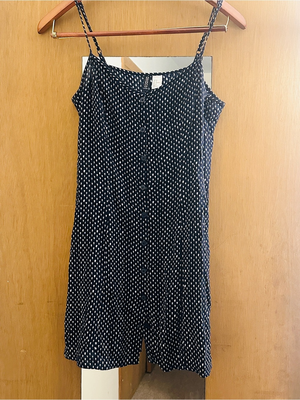 Navy Mini Dress with White Dot Print